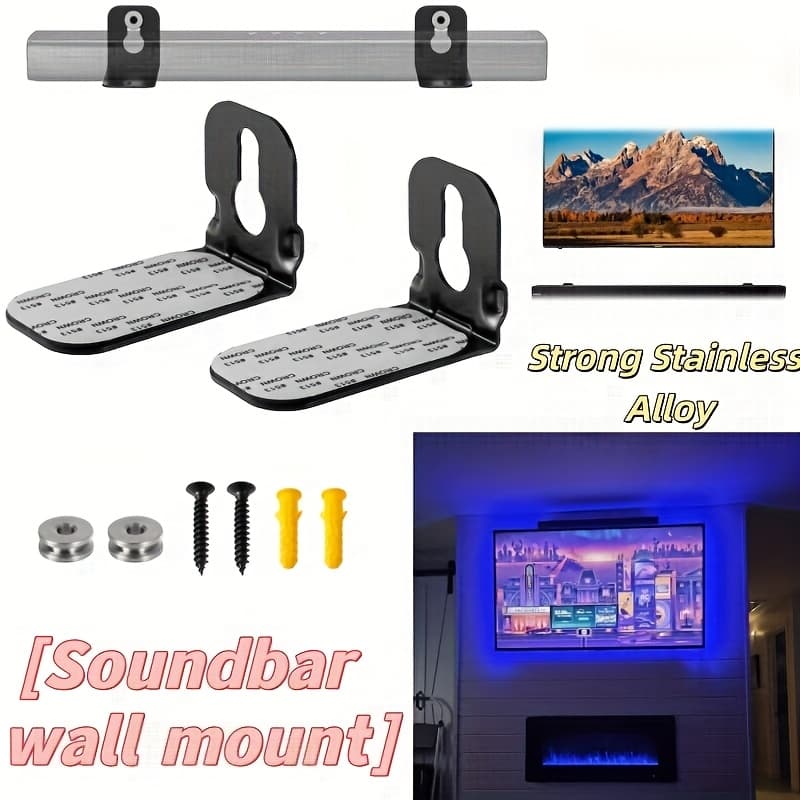 TEMU Soundbar Mount, Universal Dual Soundbar Wall Mount For Most Of Soundbars, Hold Up To 33 Lbs, Sound Bar Mounts Under Tv Mounting Bracket, Center Channel Speaker Wall Mount Dual Bracket, Black