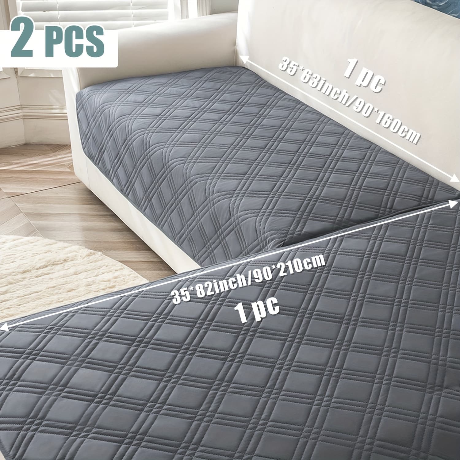 TEMU 2pcs Sofa Cover L-shaped Sofa Cushion Three-line Geometric Pattern - Durable, Pet-friendly Sofa Cover For Sections - Machine Washable Sofa Cover