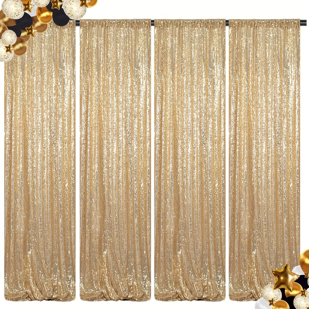 TEMU Sequin Backdrop 4 Panels/6 Panels/10 Panels 2ftx8ft Golden Sequin Curtains For Party Wedding Birthday Stage Background Theme Party Decorations Glitter Backdrop Curtains Yellow Backdrop Curtains