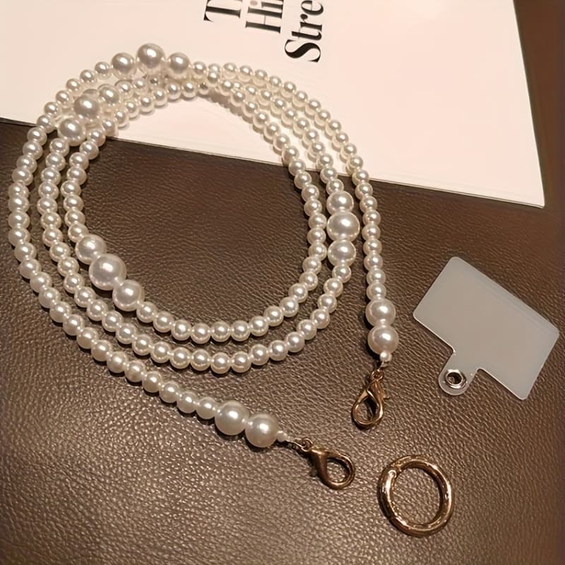 TEMU 1pc Artificial Pearl Mobile Phone Lanyard Crossbody Wind Hand Shoulder Strap Neck Strap Detachable New Style Versatile