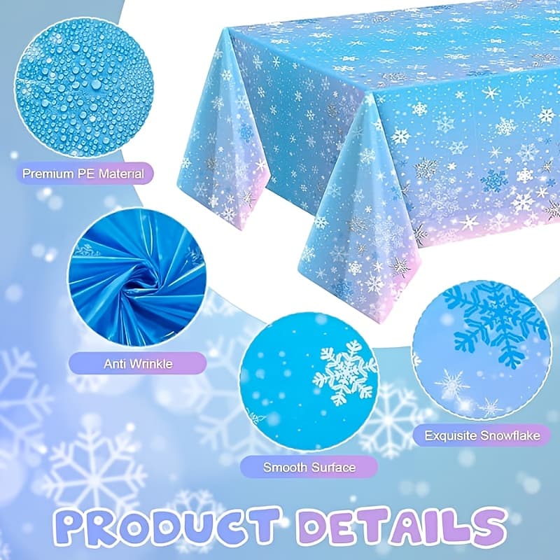 TEMU Winter Snowflake Tablecloth - 1pc Theme Snowflake Tablecloth Blue Purple Rectangular Disposable Tablecloth Suitable For Christmas Holiday Winter Birthday Party Decoration 130cm X 220cm