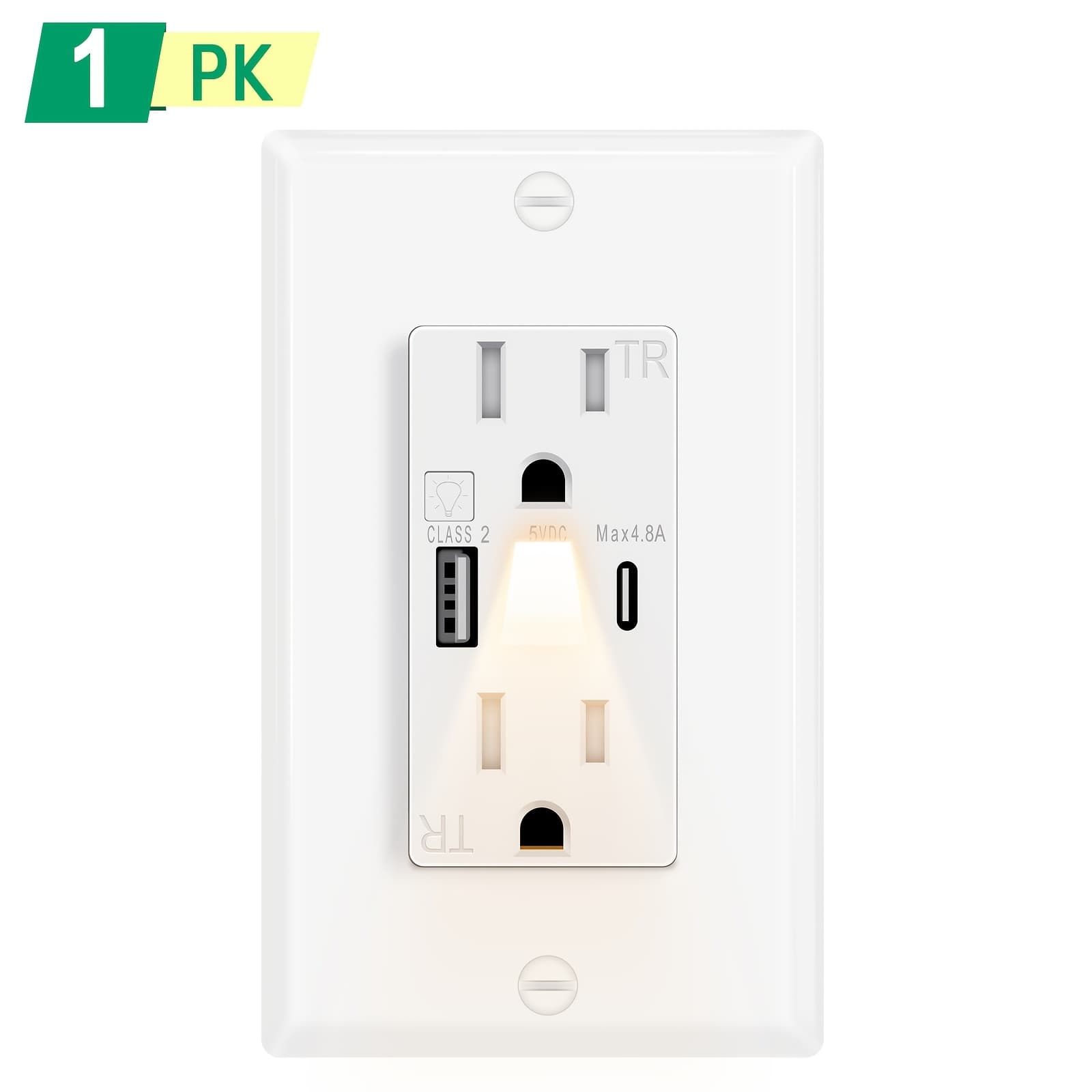 TEMU Night Light Usb C Outlet 24w, 1pk/ 6pk/ 10pk 15a High Outlet Cover With Nightlight Built In, 4.2a Usb A/c Ports Electrical Outlet Tamper-resistant, Wall Plate Included For Home, Dorm Room