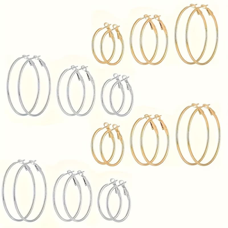 TEMU 12 Pairs Of 316l 316l 316l 316l Stainless Steel Golden And 316l 316l 316l 316l Stainless Round Earrings, Hypoallergenic Hoop Earring Set