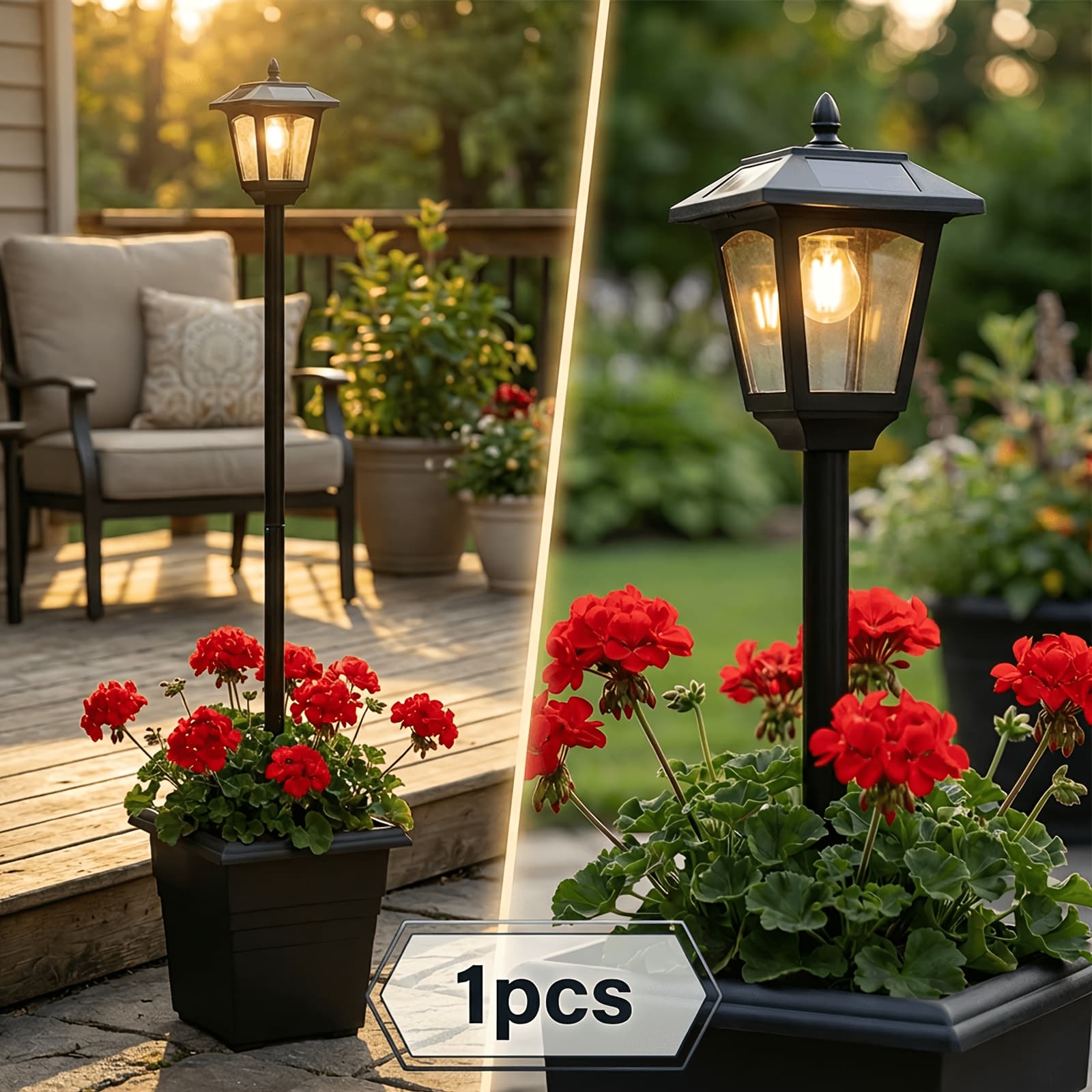 TEMU 72" Solar Outdoor Light With Planter, Solar Post Lamp Ligts, Garden Lights For Backyard, Pathway, Patio, Lawn, Driveway Decor, Warm White Pole Lights For Patio