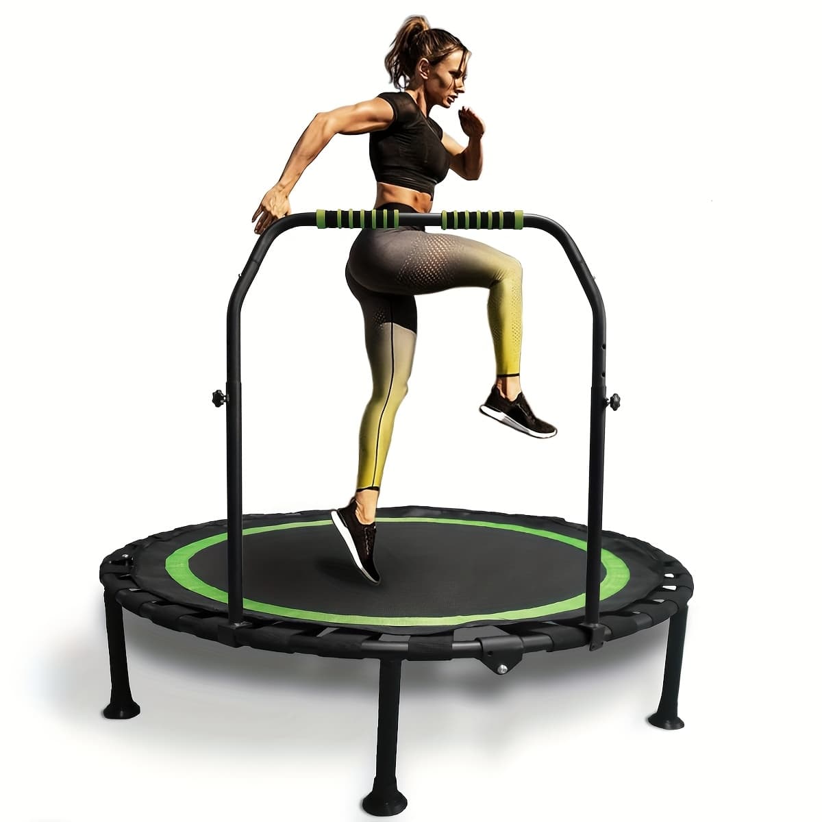 TEMU [mini Trampoline] 40" Collapsible Mini Trampoline | Adjustable Foam Handles, Durable Elastic Straps & Thick - Stable & Quiet For Indoor/, Red/green/blue, 600 Lbs Capacity