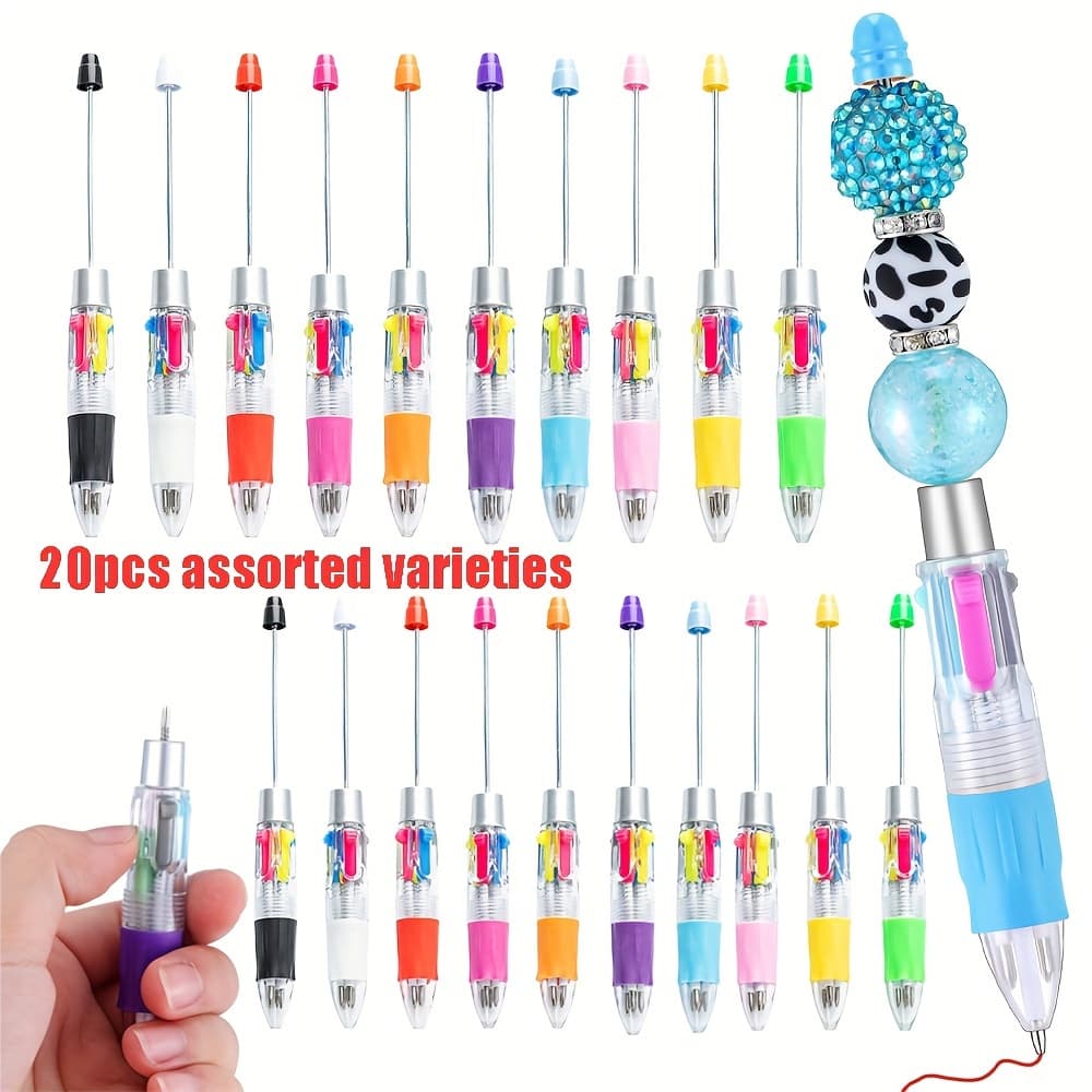 TEMU 20pcs Random Color Beadable Plastic Ballpoint Pens 4 In 1 Multicolor Pens Making Gifts School Office Supplies, Back-to- Gifts