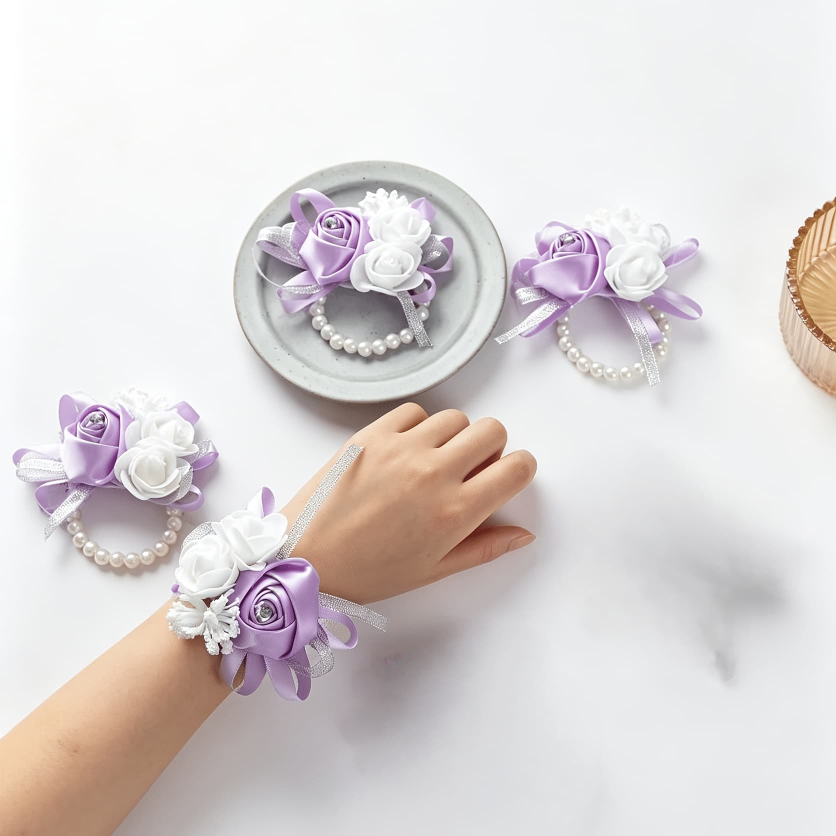 TEMU New Beaded Small Wedding Wrist Flower 4pcs Set