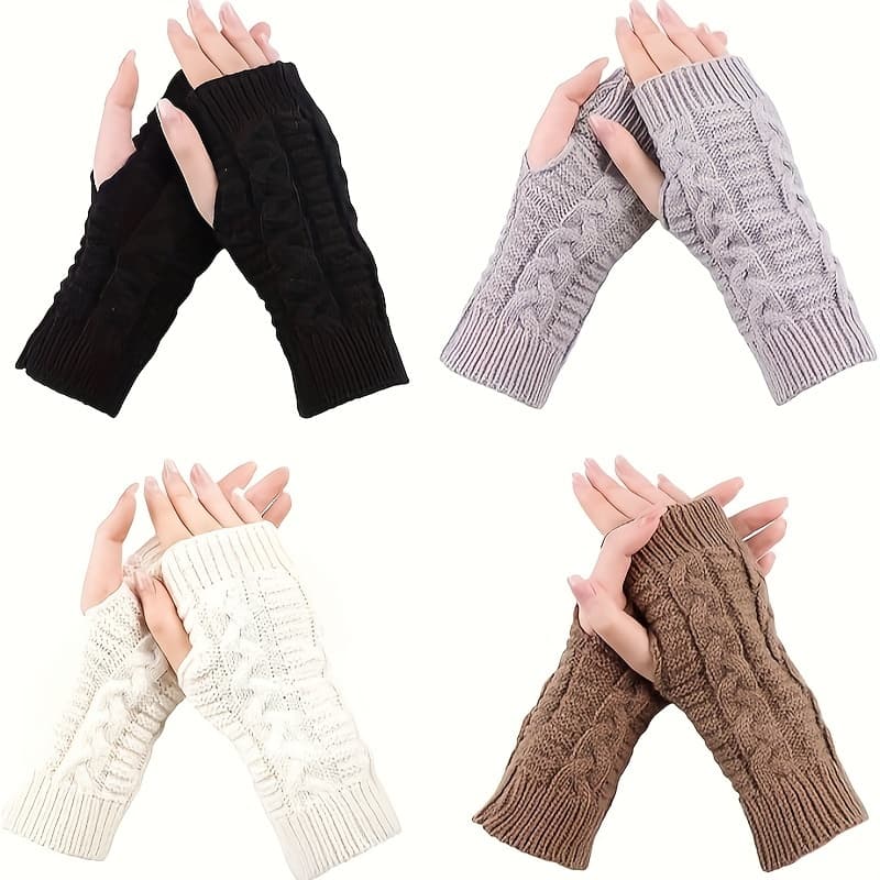 TEMU 4 Pairs Women's Fingerless Gloves Winter Thumb Hole Wrist Warmer Men Crochet Arm Warmer Hand Gloves