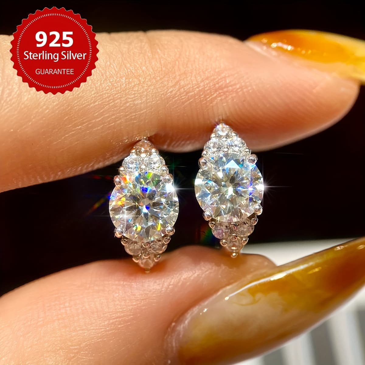 TEMU Shiny 1-carat Moissanite Earrings, 925 Sterling Silvery Hoop Earrings, Wedding Earrings, Valentine's Day Gifts, For Women, For Your
