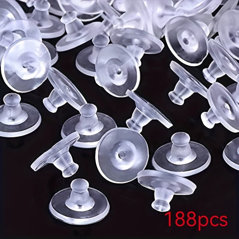 TEMU 188pcs Non-slip Back Stoppers, Fish Hook Earring Backs, Clear Safety Stoppers, Suitable For Flared Ears, -on Earring Post Back Replacements, Earring Backs And Stoppers