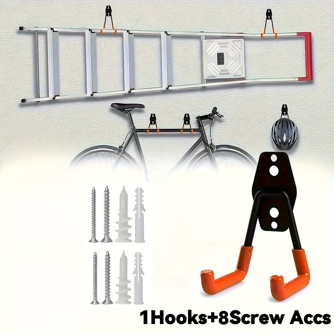 TEMU 9pcs Heavy Duty Garage Hooks Set - Wall Mounted Tool Organizer Includes 1 Hook 8 Additions For Ladders, Bicycles And Garden Tools, Saving Storage Solution