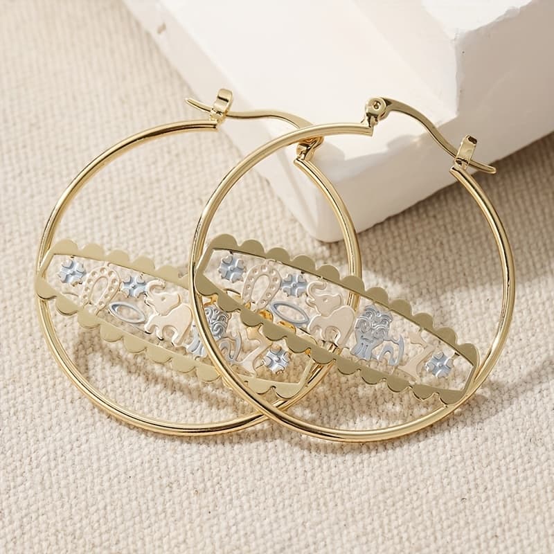 TEMU Vintage Copper Ring Earrings, Letter Earrings, Bohemian Style Earrings, Hoop Earrings, Women's Earrings 3 Color Earrings Elephant Earrings, Animal Earrings