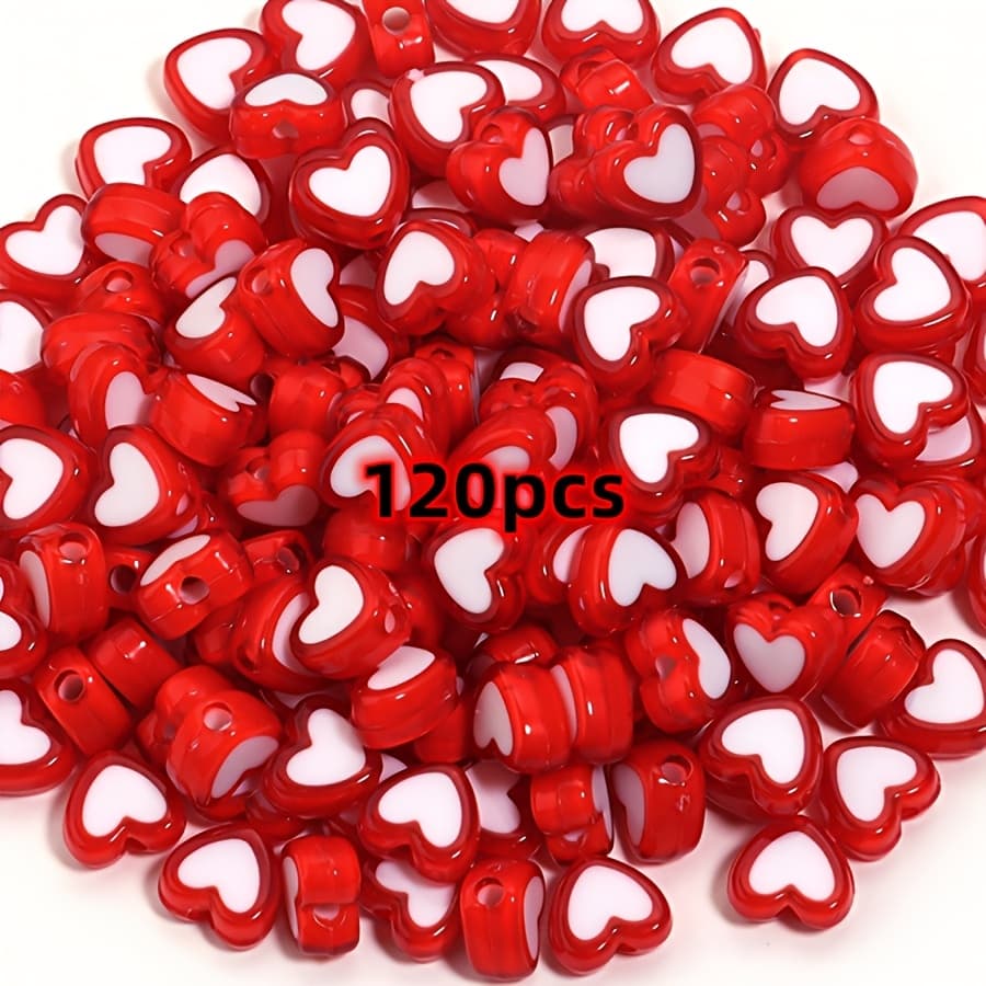 TEMU 120pcs 8mm Colorful Valentine's Day Colors Heart-shaped Acrylic Beads For Jewelry Making - Perfect For Bracelets, Necklaces & Keychains, Beads & Bead Assortments
