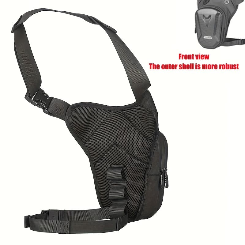 TEMU Waterproof Motorcycle Leg Pouch With Headphone Jack, Adjustable Shoulder Strap And Double-zip Compartments - Black Eva Outdoor Riding Waist Bag, Suitable For Mountain Bikes, Motorcycle Backpack