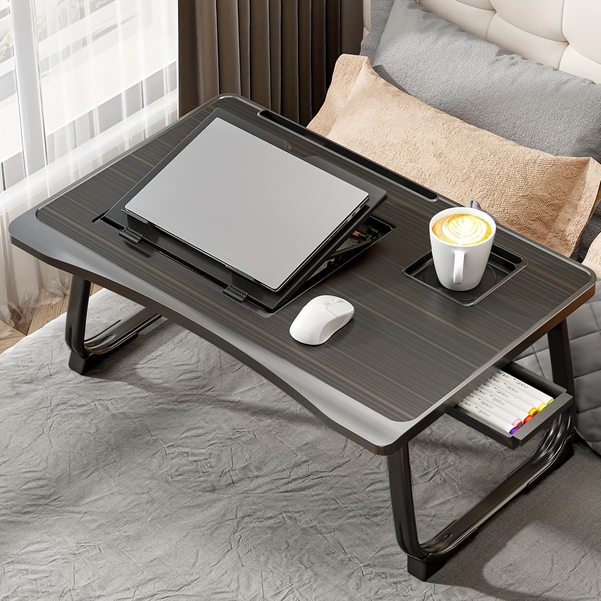 TEMU Laptop Desk, Bed Desk, Foldable Laptop Stand, 6 Level Lifting Desktop, Sofa Computer Desk/ Desk/office Desk/lazy Desk/bedside Desk/multifunctional Desk