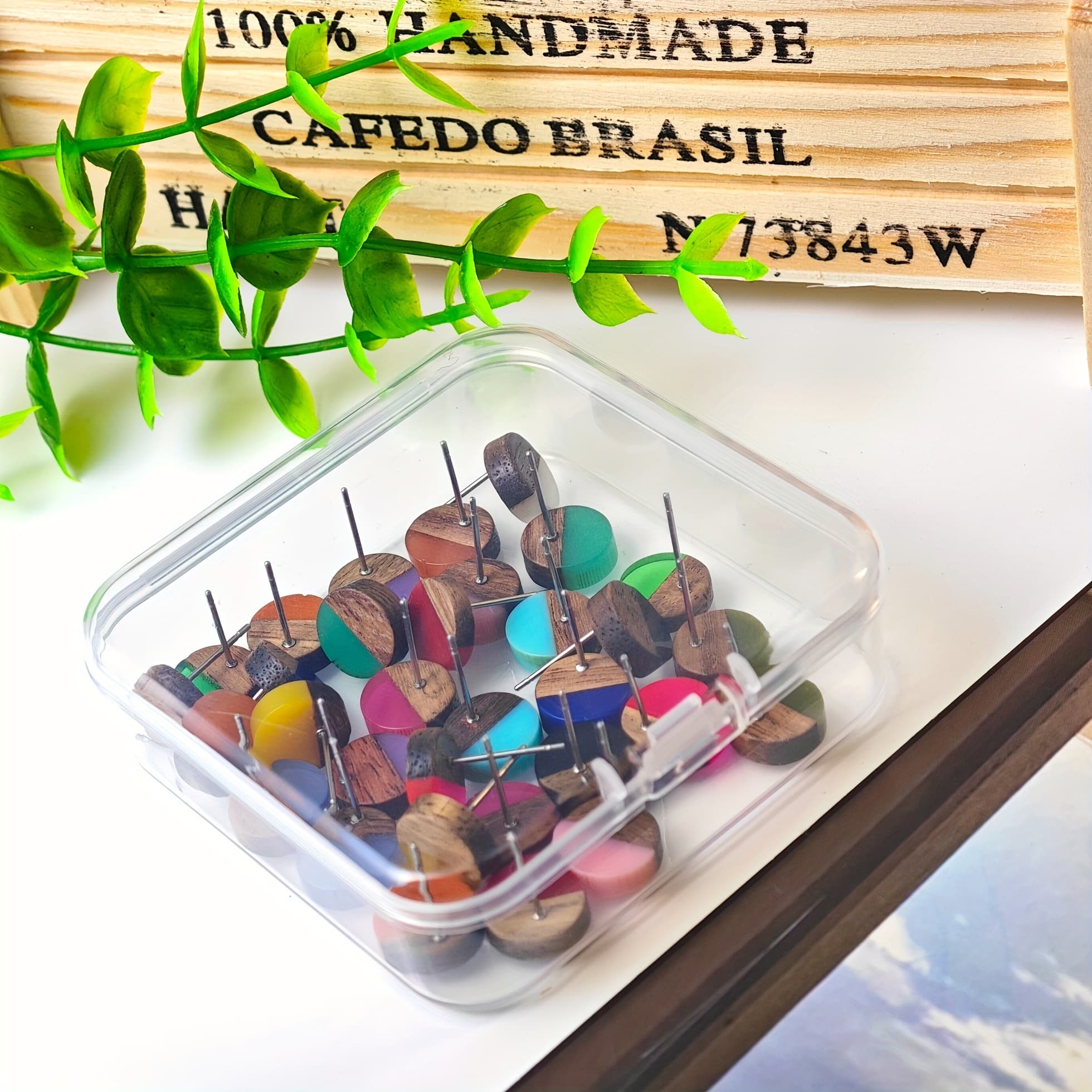 TEMU 32pcs/box, Cute Resin Spliced Wooden Ear Studs, Colors For Daily Wear, Steel Ear Studs And Pendants, Multiple Sets Of Accessories(no Less Than 12 Colors), Jewelry Making Supplies
