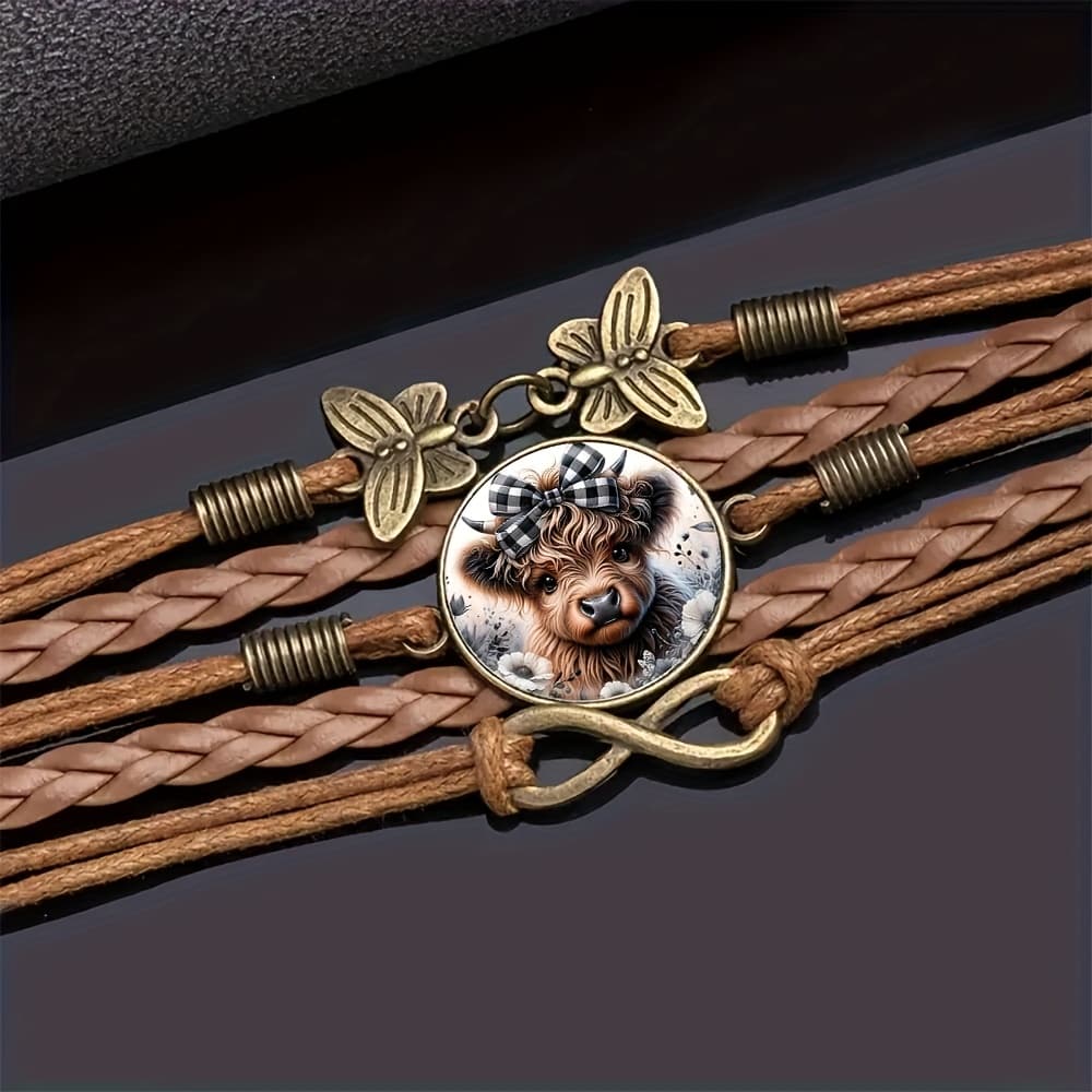 TEMU 's Bohemian Bracelet - Adjustable Infinity Chain With Cute Calf, Brown Braided Cord, Bohemian Everyday Jewelry Gift For & Teens - Birthday/valentine's Present, For Teenager