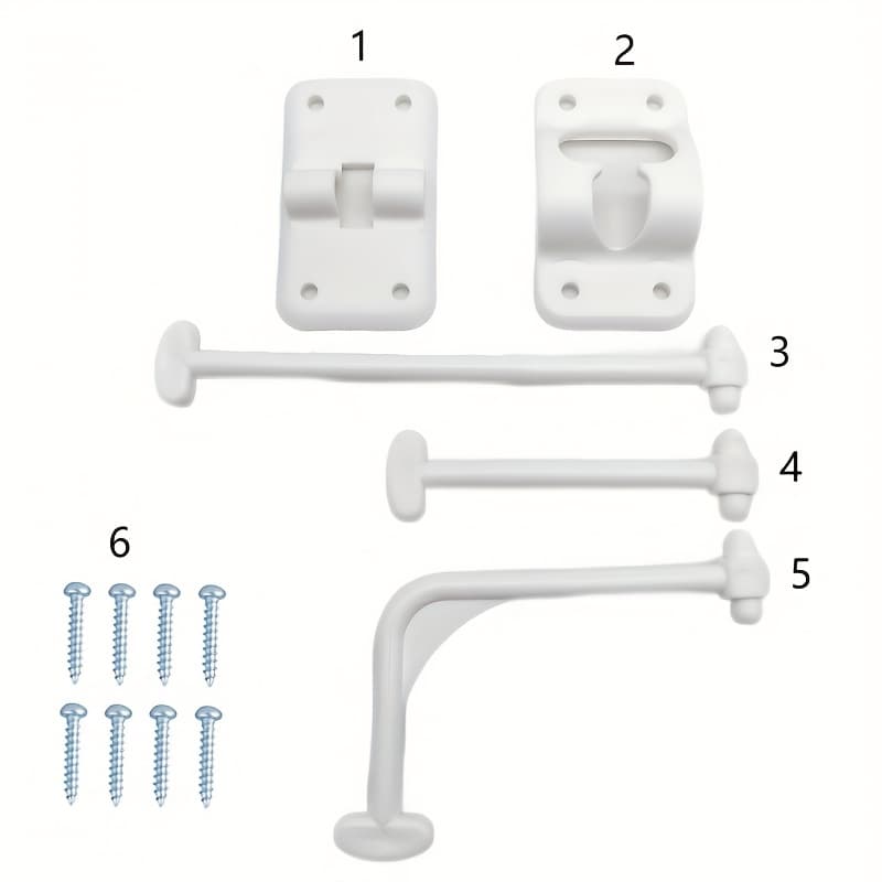 TEMU Rv 3pcs Windproof Door Latch And Set, Plastic Door Latch And , Rv Door Hook And Fixing Hook, White Windproof Door Latch, , 3 Uses, 8 Screws,