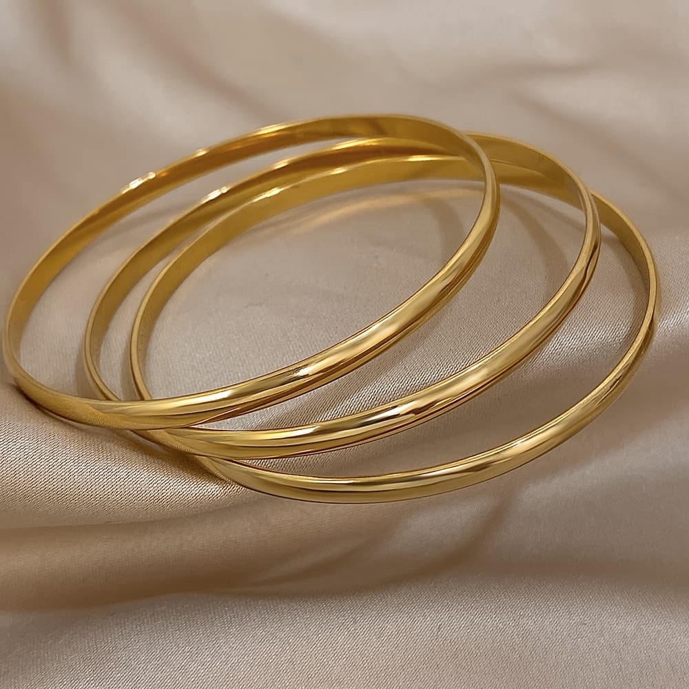 TEMU Multi-piece Set Of Thin Curved Stainless Steel Bracelets, 3pcs/set Glossy Curved Golden Bangle Bracelets, Stainless Steel Bangle Bangle Bracelet Jewelry For Women Men