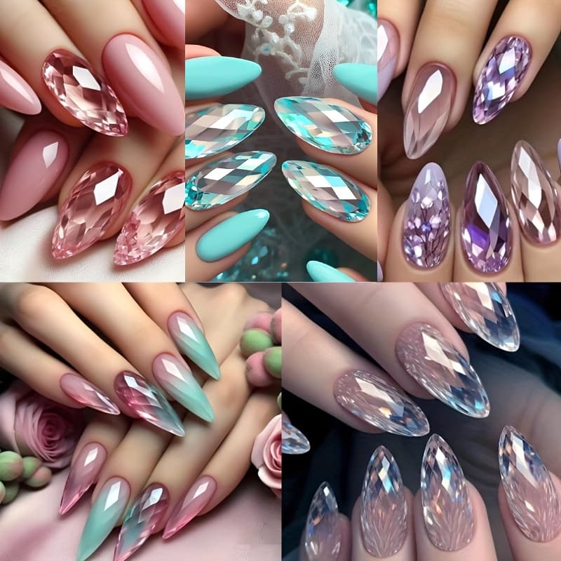TEMU 120pcs Mixed Almond Shaped Nail Tips Set With Gradient Glossy End, Middle Length Cat With Jelly Glue And Nail File Included