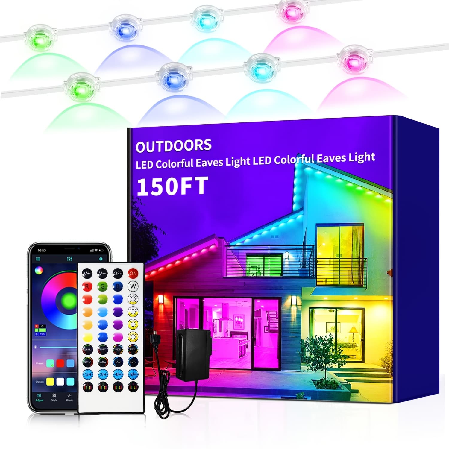 TEMU 100ft/50ft/60ft/150ft/200ft Lights, Rgb Lights, Diy Scene Ip67 Waterproof Outdoor Under Eave Lighting, Outdoor Lights For Outdoor Decor, Garden Decor, House, Party