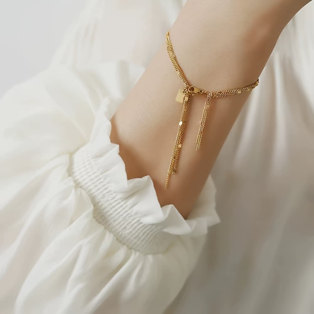TEMU 1pc Tassel Sparkling Exquisite Bracelet, Fashionable And Versatile For Daily Wear And Gifting