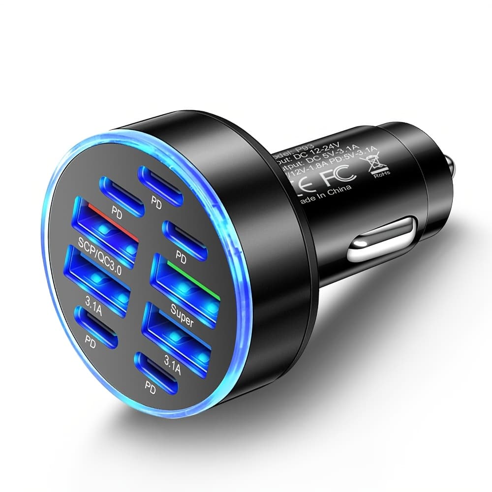TEMU 9 Ports Car Charger Fast Charging Pd Qc3.0 Usb C Car Phone Charger Type C Adapter In Car For Iphone 16, For For Xiaomi