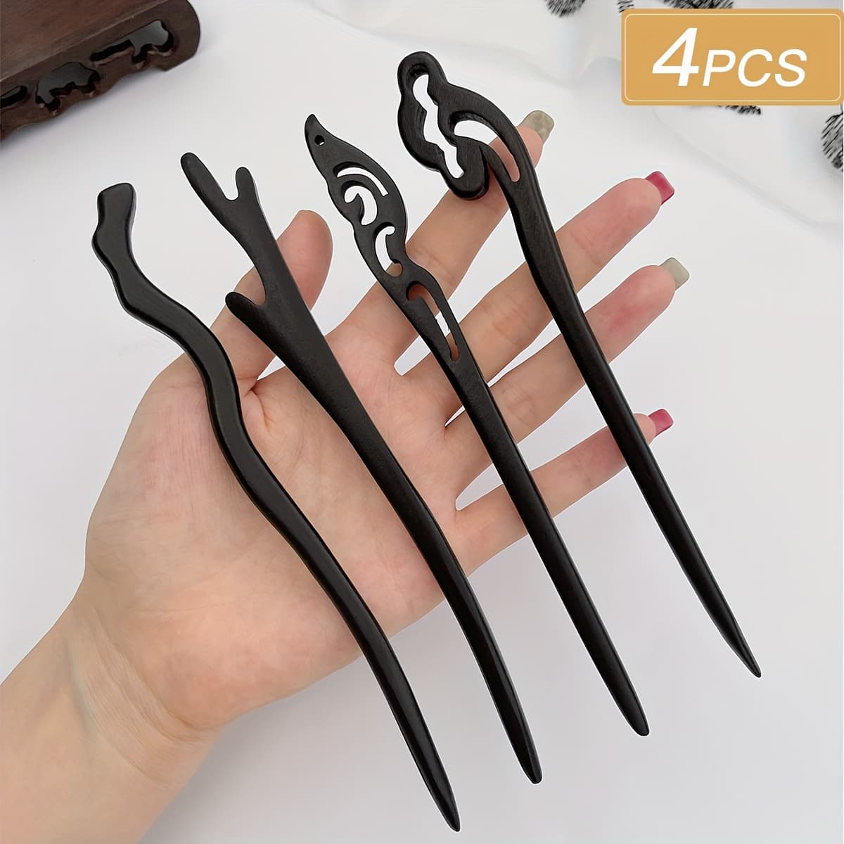 TEMU 4pcs Women's Style, Black, Fashionable And Elegant, Hair Sticks For Updos, Suitable For Daily Use