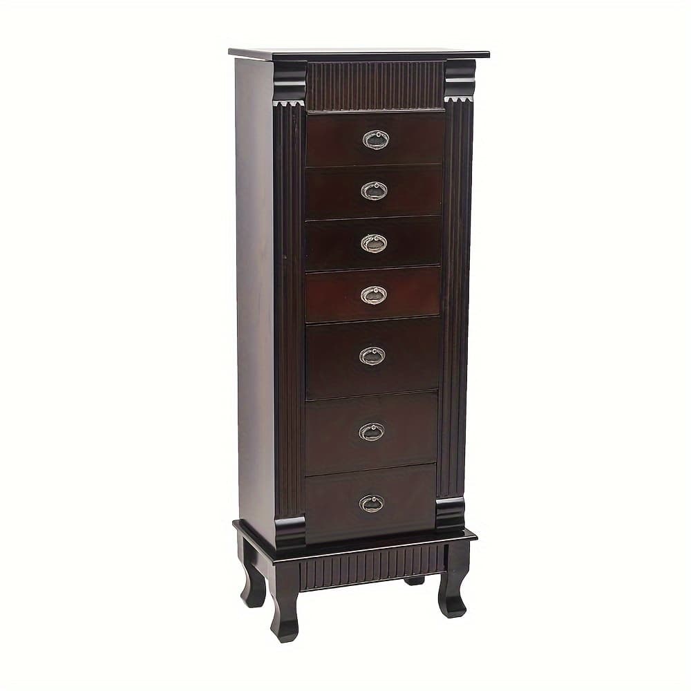 TEMU Standing Jewelry Cabinet Makeup Mirror And Top Divided Storage Organizer Large Standing Jewelry Storage Chest Dark
