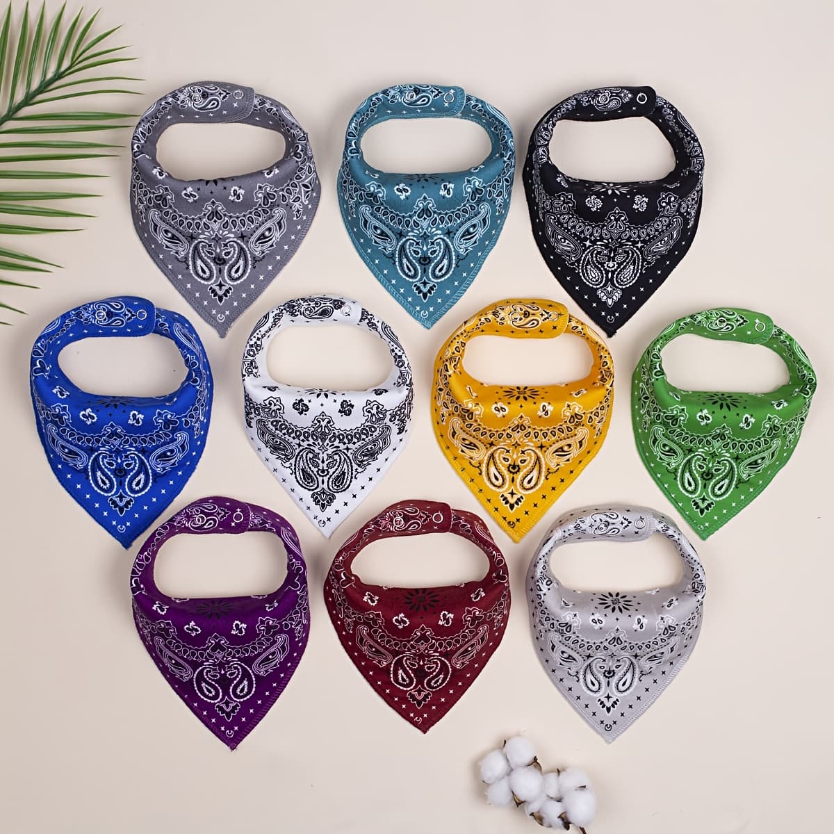 TEMU 10pcs Adjustable Bandana Snap Baby Bibs With Paisley Pattern For Boys And Girls, Teething Drool Bibs, And Pet Bandanas