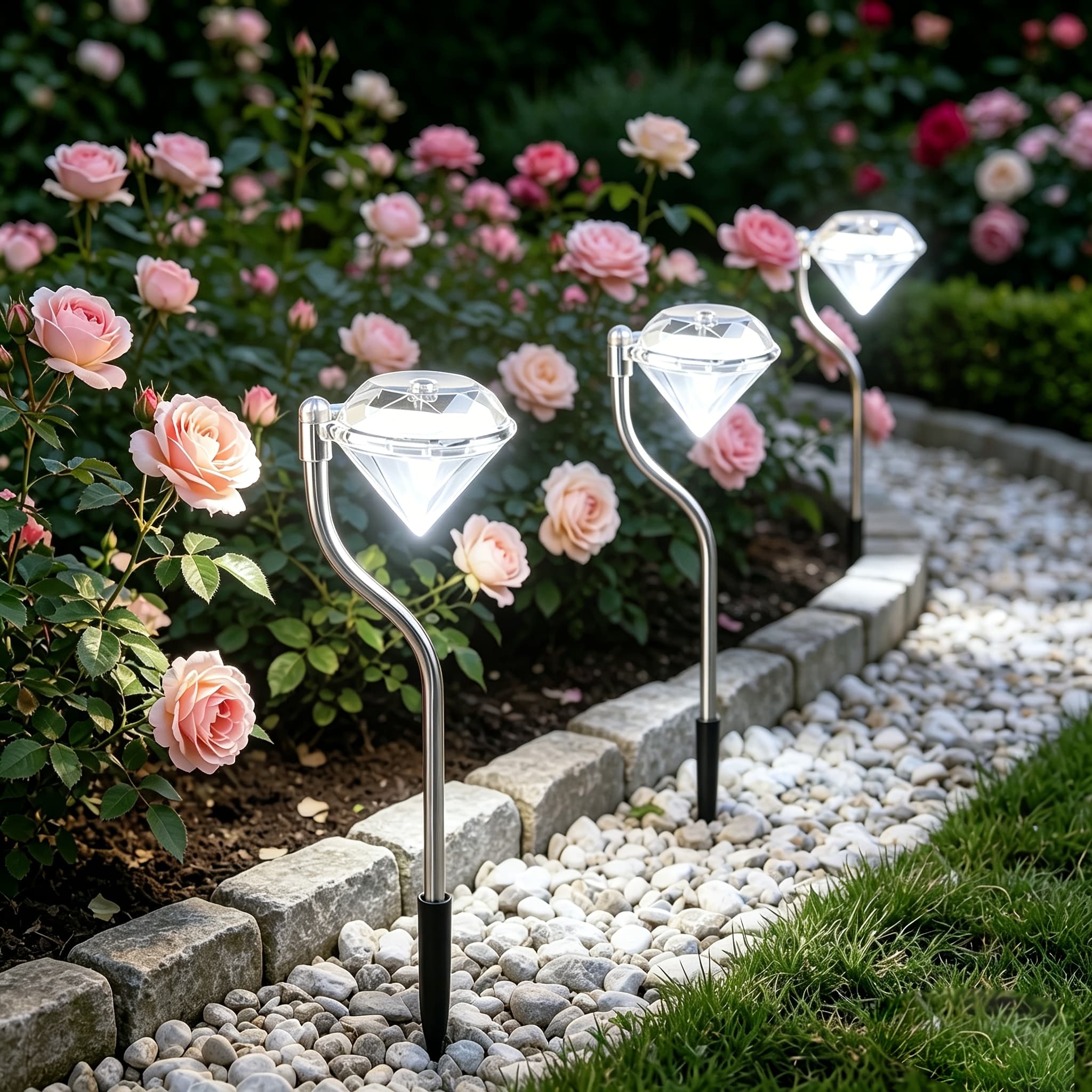 TEMU 4pcs Outdoor Solar Diamond Landscape Lawn Lights, Ip44 Outdoor Lights, Solar Yard Lights, Solar Courtyard Lights, Suitable For , Courtyards, Yards, Lawns, Walkways, Decks, And Driveways