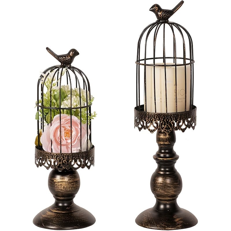 TEMU 2pcs Birdcage Candle Holders, Vintage Candle Stick Holders, Wedding Candle Centerpieces For Tables, Candlestick Holder Home Decor, Christmas Decoration