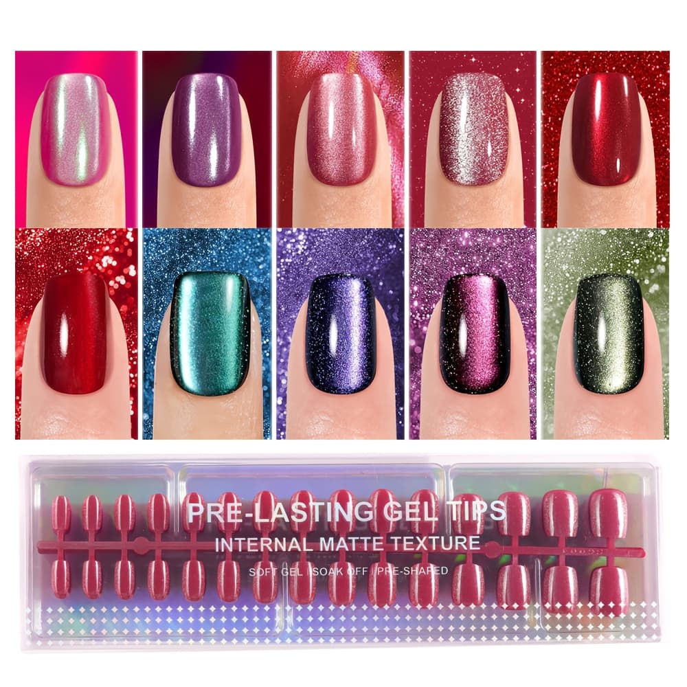 TEMU 300pcs Short Soft Gel Eye Press-on Nails, 10 Combinations, Full Coverage Reusable Cat Eye Nails, Suitable For Women And Holiday Parties, Daily Wear False Nail Decorations