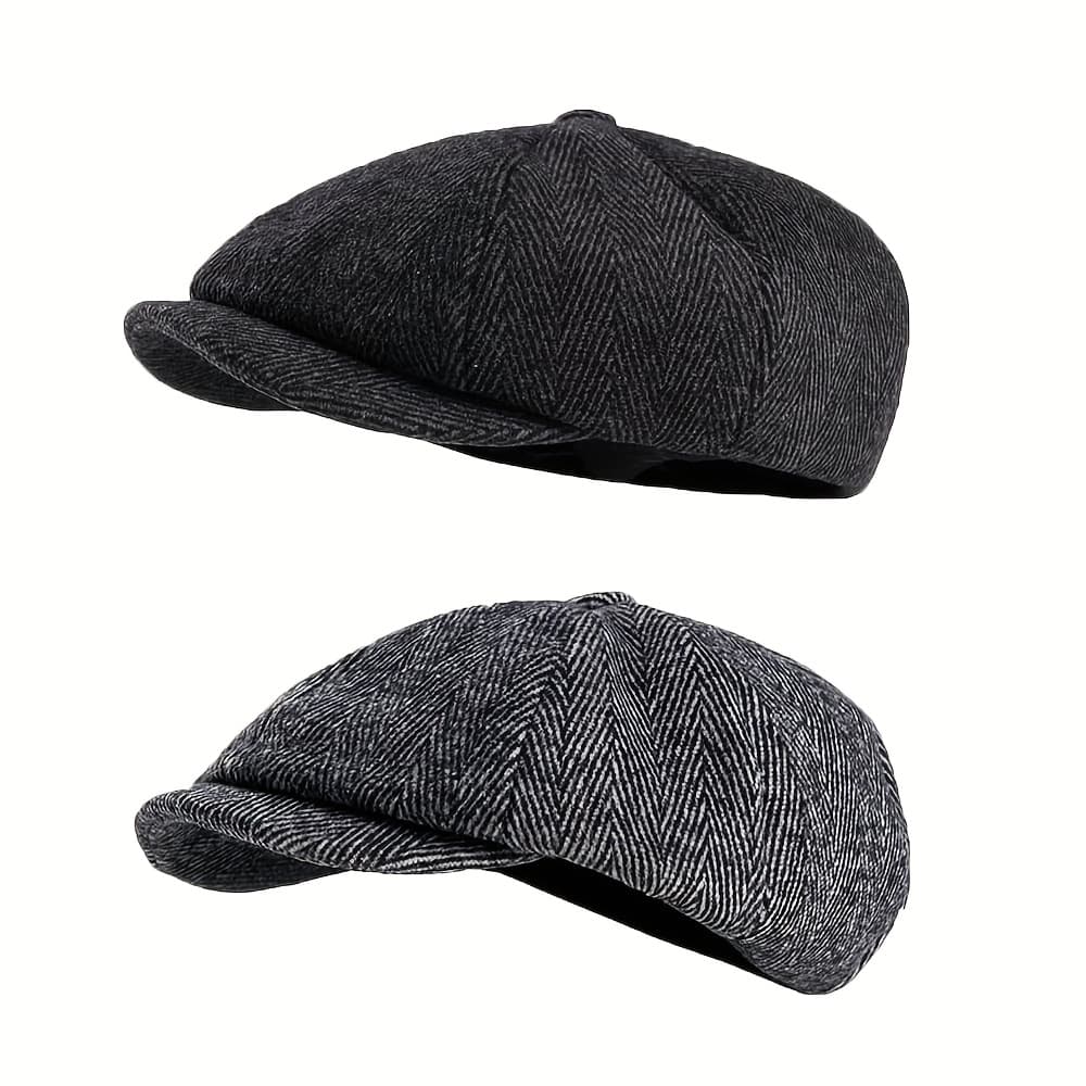TEMU 2pcs Men's Newsboy Caps, Flat Top Hats In Black And Gray