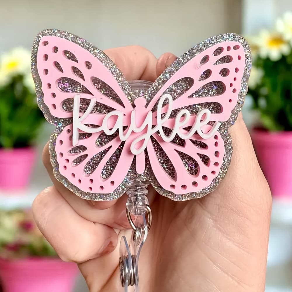 TEMU Custom Name Badge Scroll, Glitter Silvery Badge Clip, Personalized Retractable Badge Holder, Suitable For Nurses Or Teachers To Decorate Name Tags