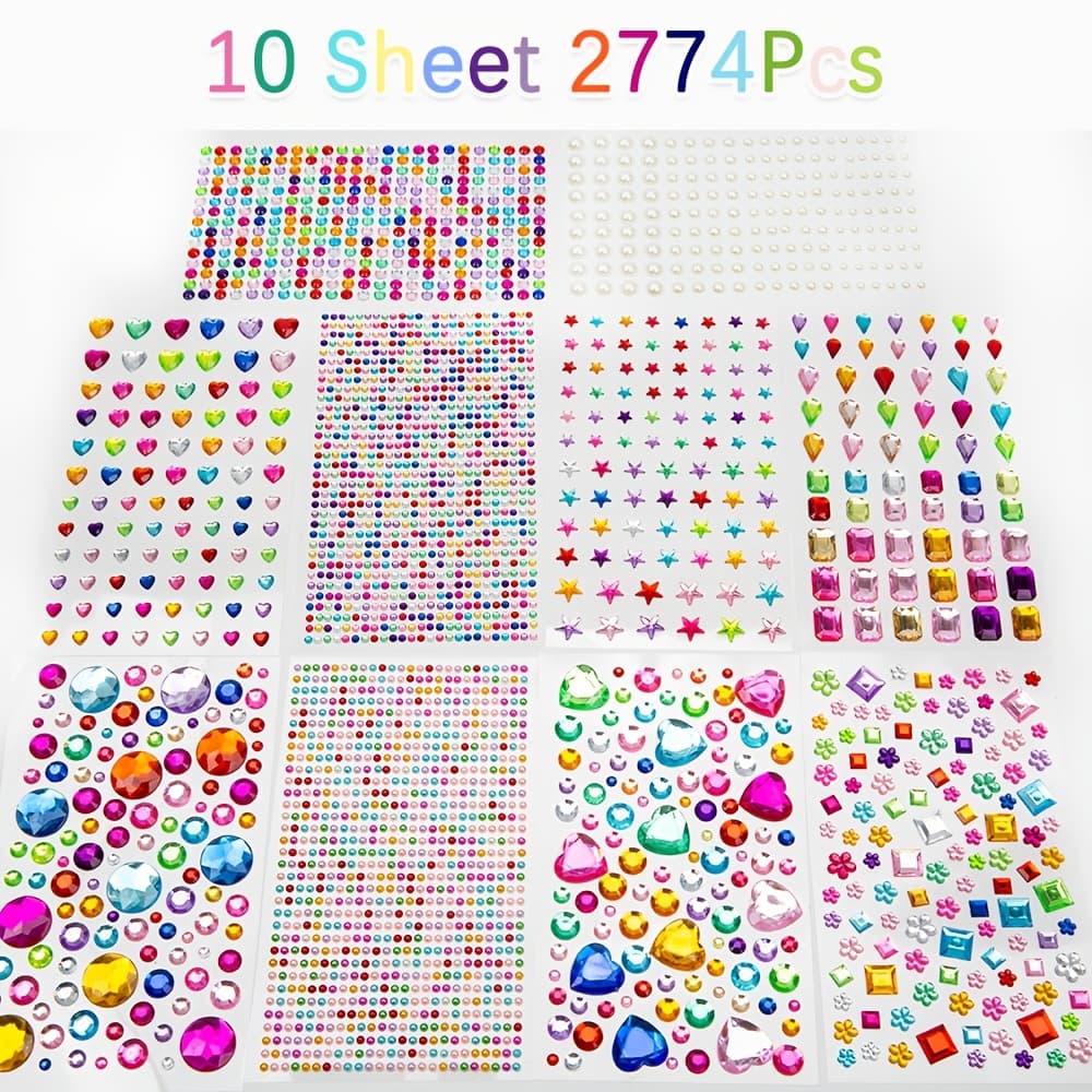 TEMU 2774pcs Of Gemstone Stickers, Self-adhesive Craft Gems, Acrylic Heart Stickers, Assorted Shapes Of Stickers