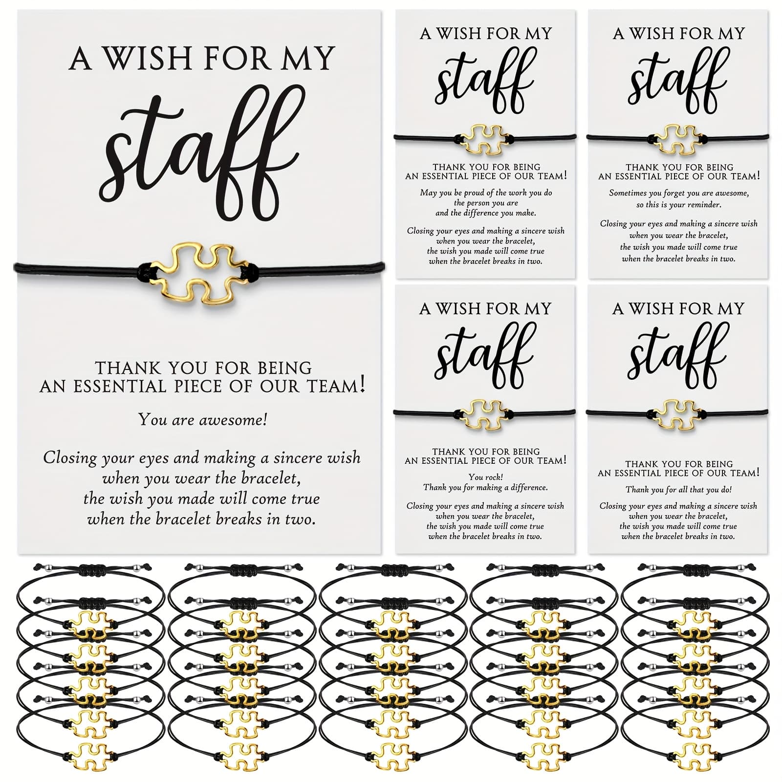 TEMU Staff Employee Appreciation Gifts Team Puzzle Piece Bracelets Bulk With Thank You Postcard A My Staff Inspirational Favors For Coworker Teacher Employee Of Gifts