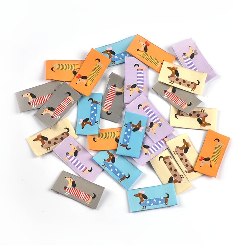 TEMU 50pcs 2x4cm Multicolor Puppy Pattern Mixed Fabric Tags, Collar Tags, Hemmed Fabric Labels, Iron-on Patches, Handmade Sew-on For Bags And Scarves, No Adhesive Backing