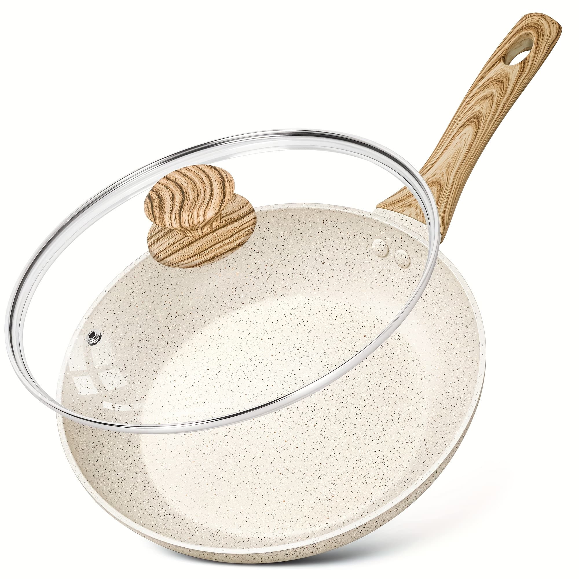 TEMU 1pc10 Inch Frying Pan With Lid, Nonstick Frying Pan With Healthy Granite Coating, Nonstick Pan With Anti-scald Handle, Induction Compatible