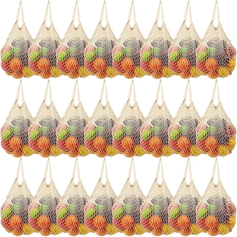 TEMU 24pcs Reusable Mesh Produce Shopping Bags Washable Grocery Net Portable Fruit And Vegetable String Bags Long Handle Net Tote Organizer(short Handle)