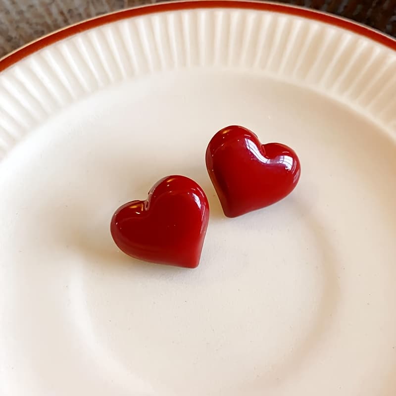 TEMU Valentine's Day Heart Earrings, Premium Heart Earrings, Elegant And Lightly Luxurious Fashion Studs With A Vintage And Versatile Style, Suitable For Valentine's Day