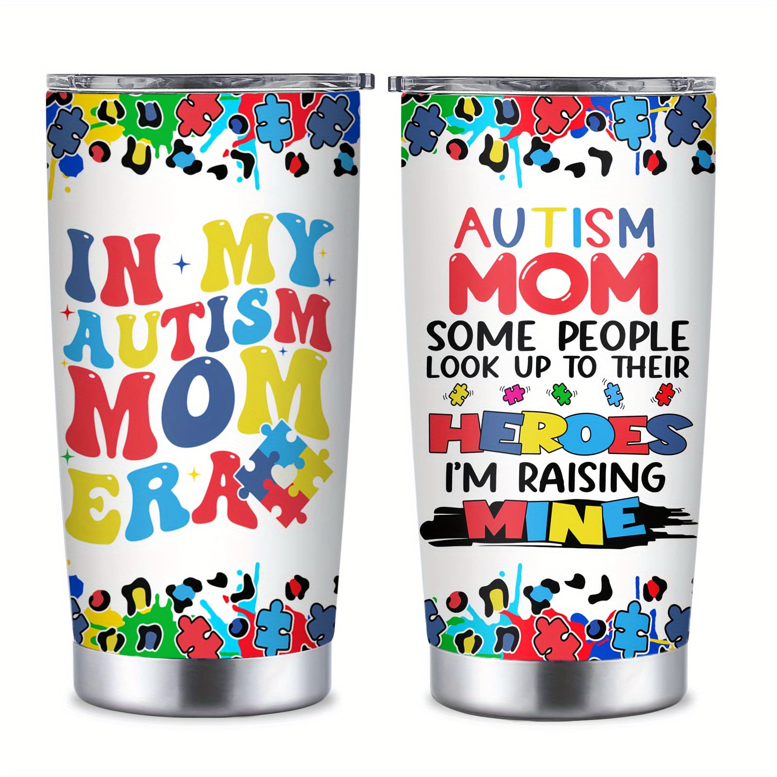 TEMU Autism Awareness Tumbler I Love With Autism, Colorful Puzzle Piece Cup Autism Tumbler Cup, Gift For Autism Mom, Autism Kids, Autism Awareness Coffee Cup Stainless Steel Tumbler 20oz