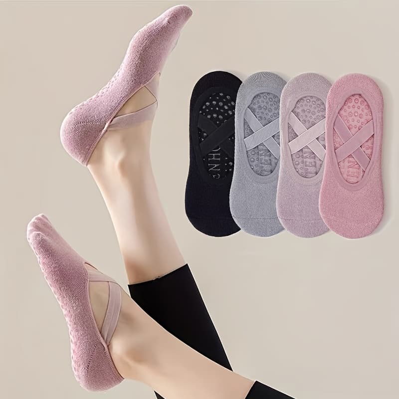 TEMU 4 Pairs Silicone Cross Rope Anti-slip Sports Fashion Women's Boat Socks