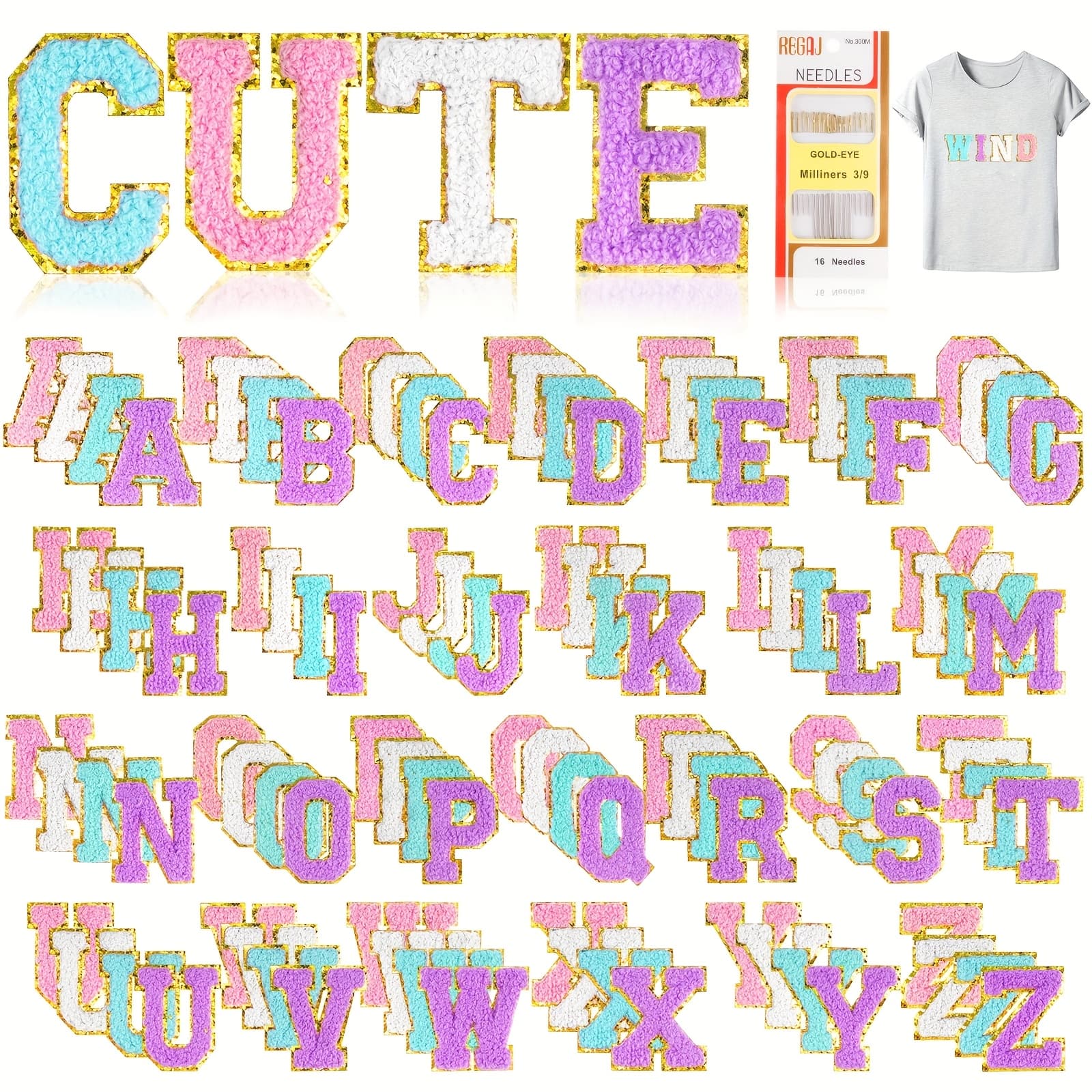 TEMU 104pcs Chenille Letter Patches Iron On Letters Self Adhesive Chenille Patches Chenille Embroidered Patch For Clothing Hats Embroidered Repair