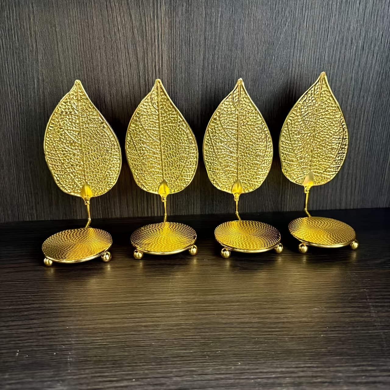 TEMU 4pcs Art Leaf Decorative Candlestick, Suitable For Romantic Weddings, Christmas, Halloween, Valentine's Day And Other Holiday Decorations