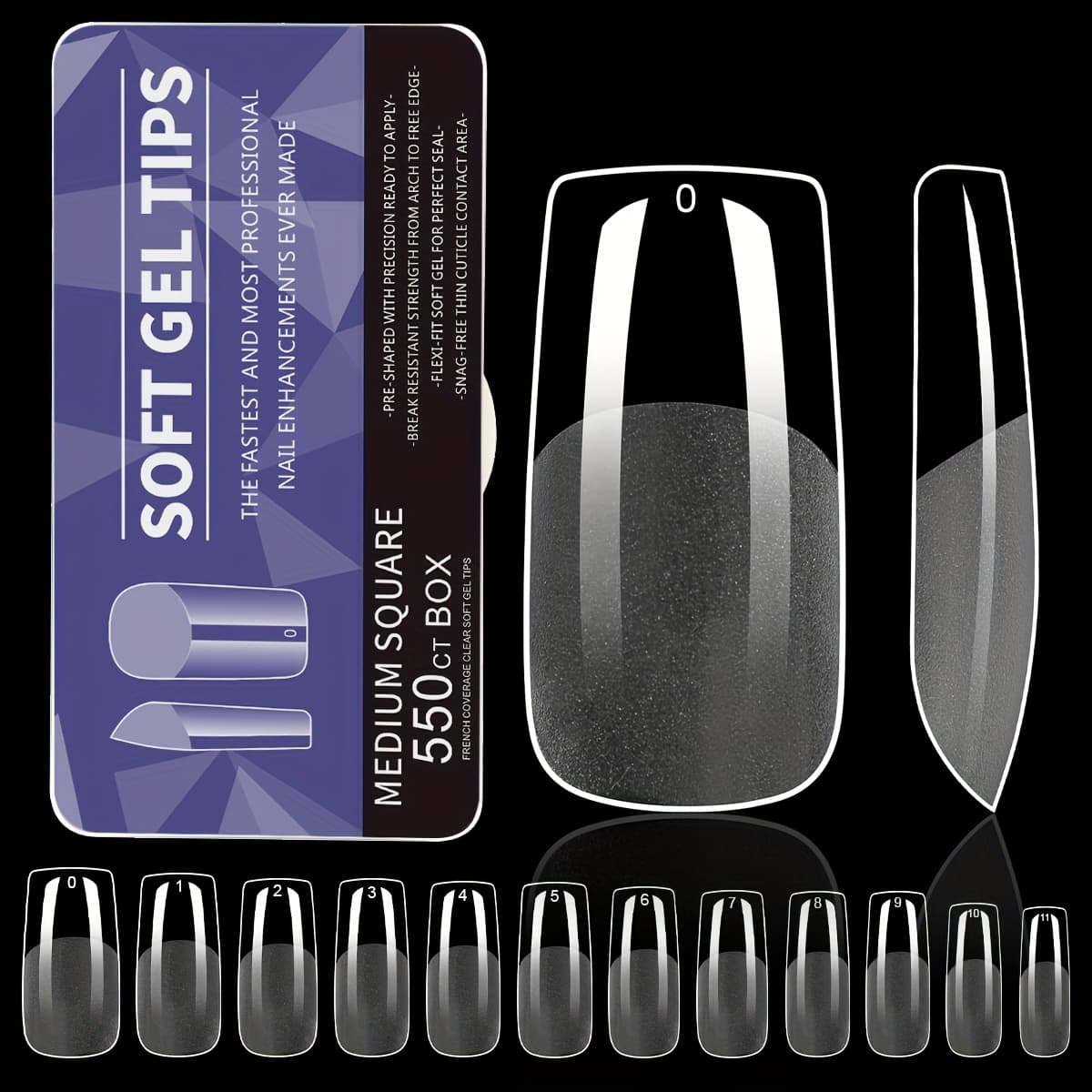 TEMU 550pcs/box Quickchic Medium Gel Nail False Tips Ransparent Semi-matte Full Coverage Tips Pre-shaped Professional Acrylic Press On Nail Tips For Nail Extension Salon For Women Daily Wea