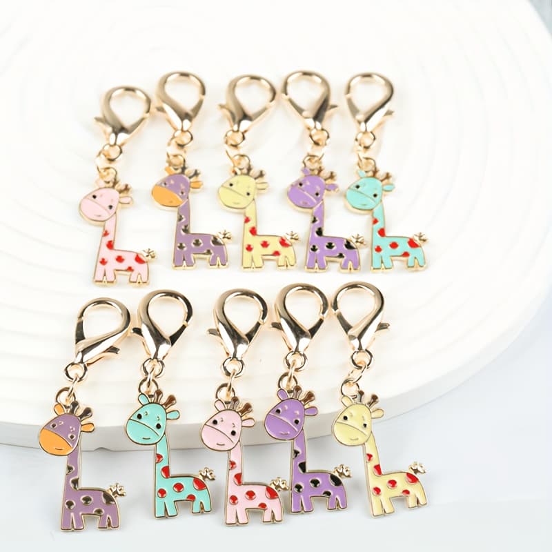 TEMU 10pcs Cute Giraffe Keychain Set, Suitable For Bags And Car Pendants, A Wonderful Gift For And , - Animal Themed Decorative Keychains