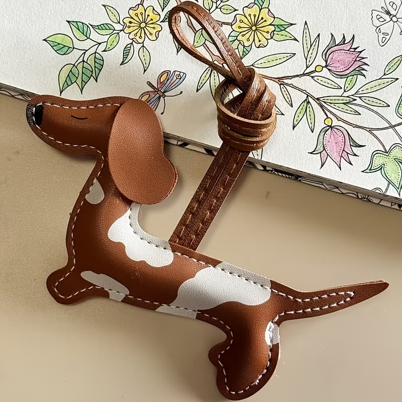 TEMU 1pc Faux Leather Dachshund Keychain - Handmade Cartoon Dog Bag Charm With Cute Puppy Design For Keys, Backpacks Or Car Additions, Packaged Decoration | Cartoon | Colorful Keychain, Dog Additions
