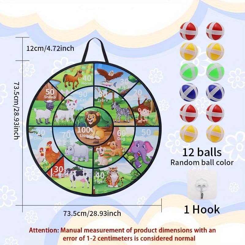 TEMU 73.5cm/28.93inch Children's Boomerang Board, Indoor/outdoor Party Game Toy With 12 Or 18 Balls - The Gift Or Christmas/halloween Gift (balls Colored)