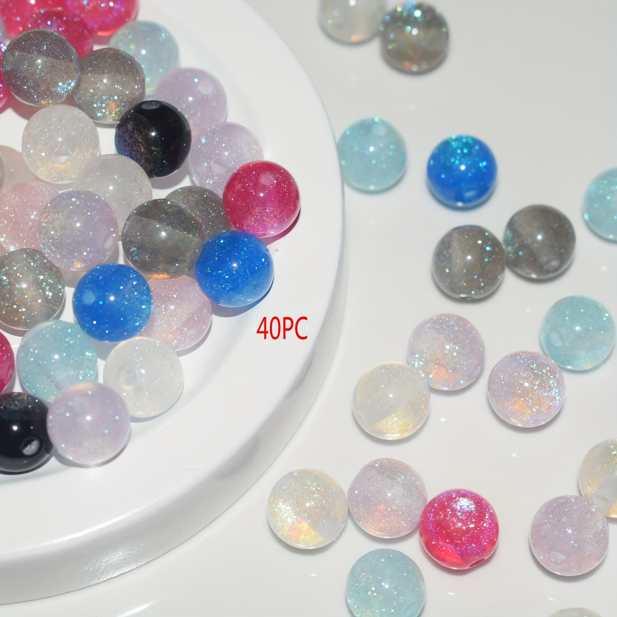 TEMU 40pcs 10mm Sparkle Glitter Loose Beads Bracelet Jewelry Making Accessories Round Bead Shining Diy Bracelets Function Production, Holiday Gift, Friend Gift